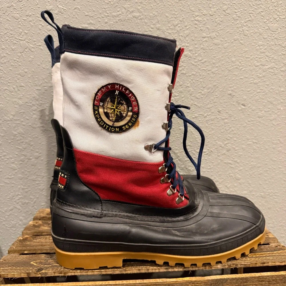 Vintage‎ 90s Tommy Hilfiger Mens 13 Snow Boots Expedition Series Red White Blue